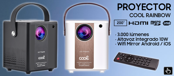 Proyector Compacto COOL Rainbow 3000 Lúmenes Altavoz Integrado + HDMI/SD/USB + Wifi Mirror